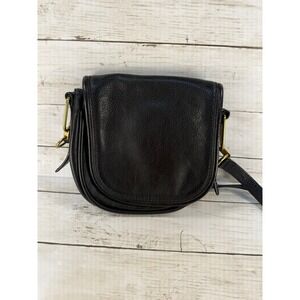 Fossil Black Pebbled Leather Crossbody Saddle Bag Brass Hardware